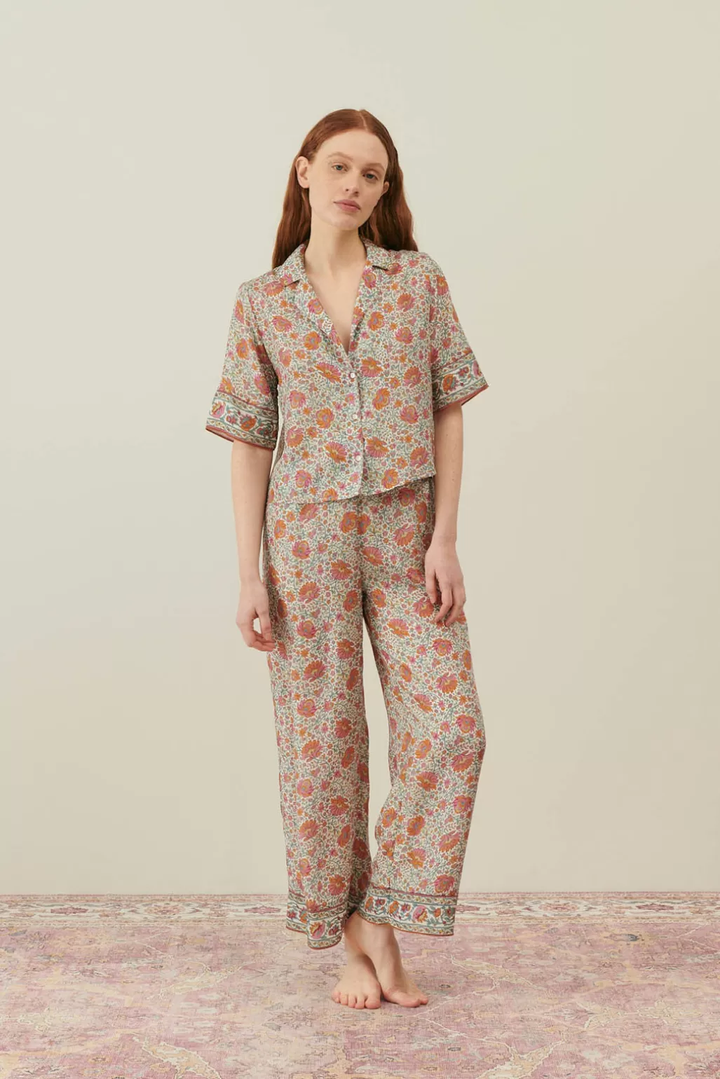 Louise Misha Bas De Pyjama En Soie Melycia Ivory Winter Garden Cheap