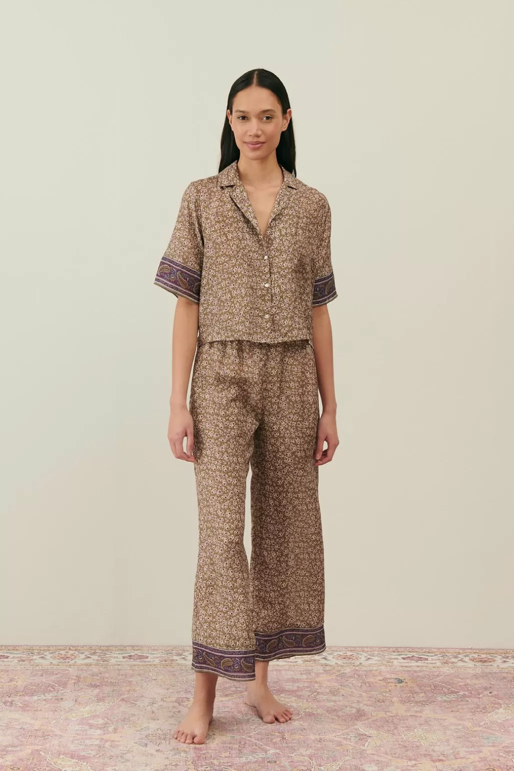Louise Misha Bas De Pyjama En Soie Melycia Khaki Freesia Dreams Outlet