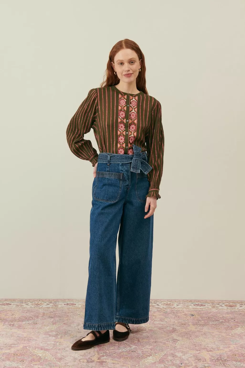 Louise Misha Blouse Jeannia Khaki Copper Stripes Cheap