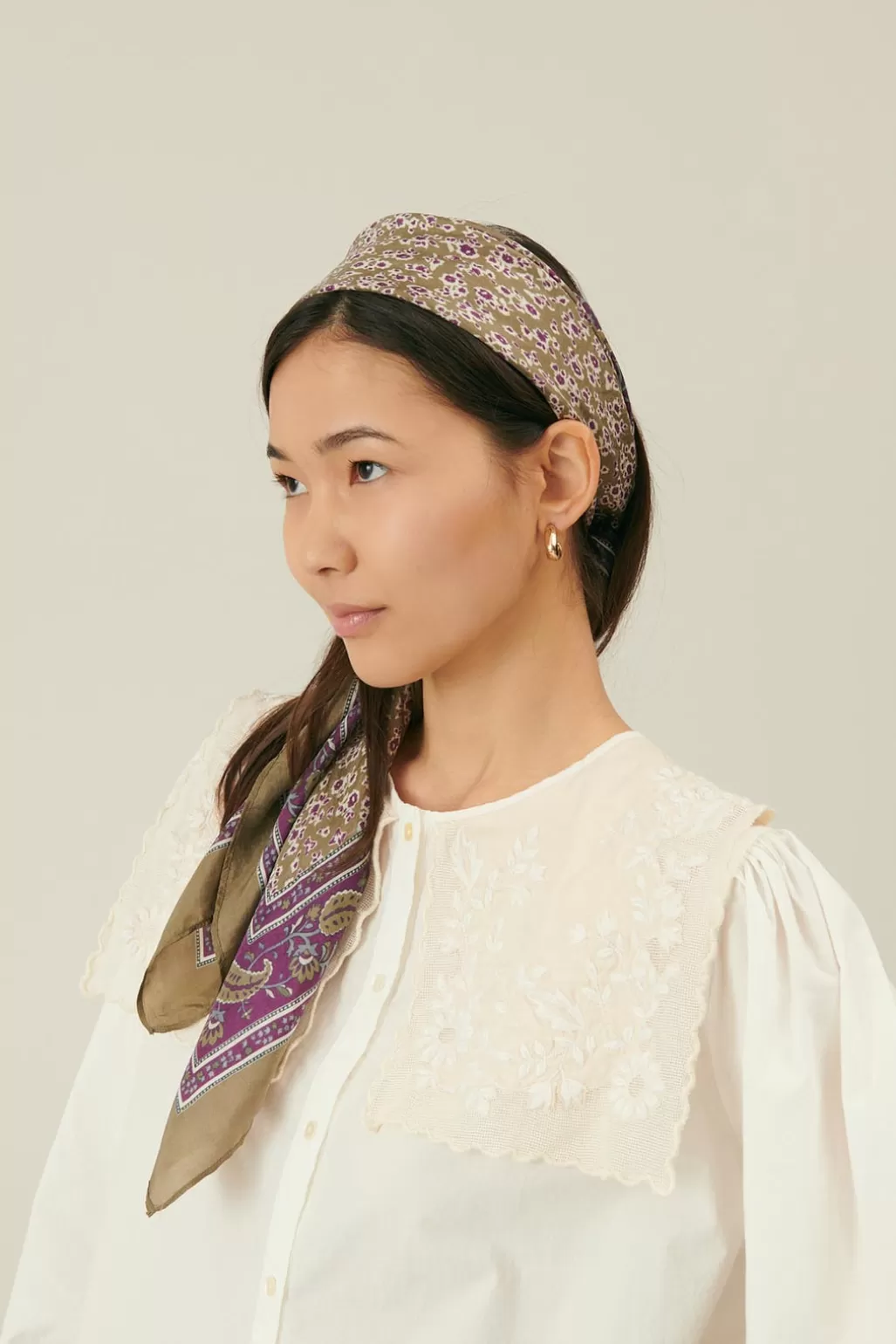 Louise Misha Foulard En Soie Romy Khaki Freesia Dreams Clearance