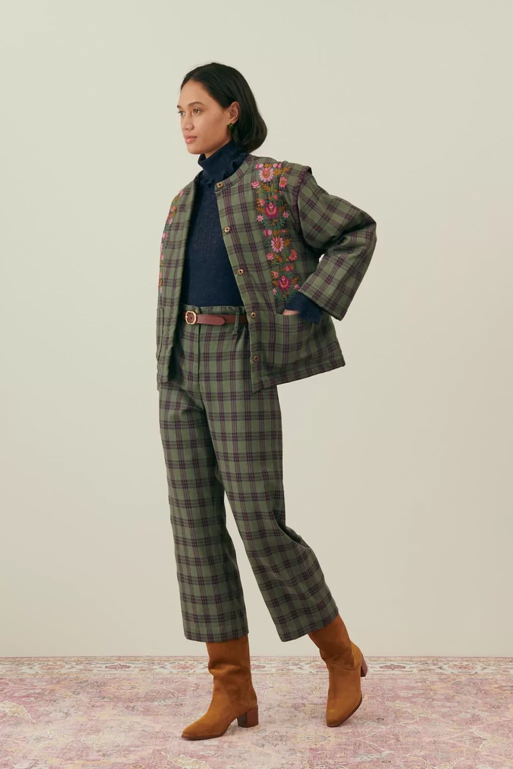 Louise Misha Pantalon Abuela Green Tartan Sale