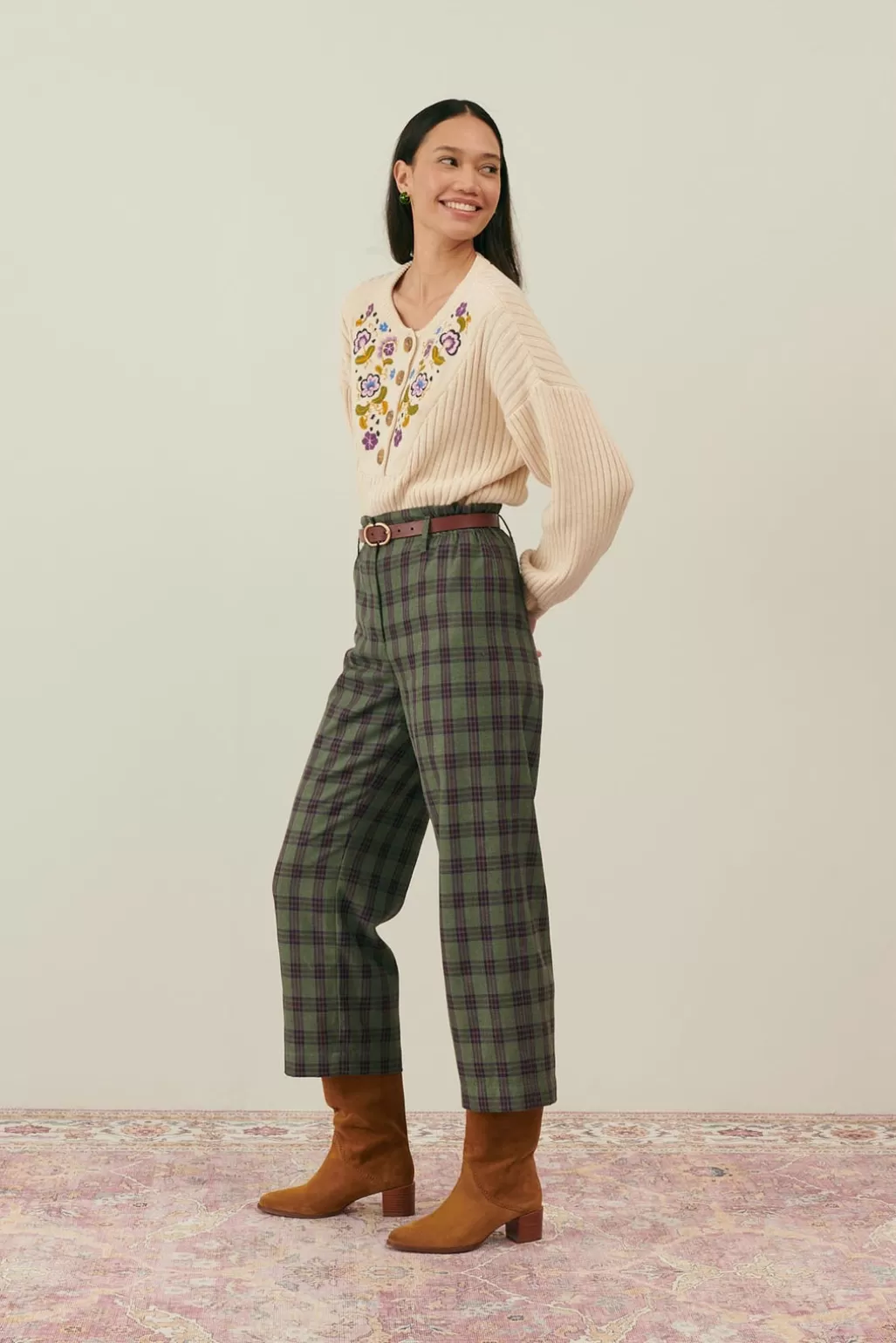 Louise Misha Pantalon Abuela Green Tartan Sale