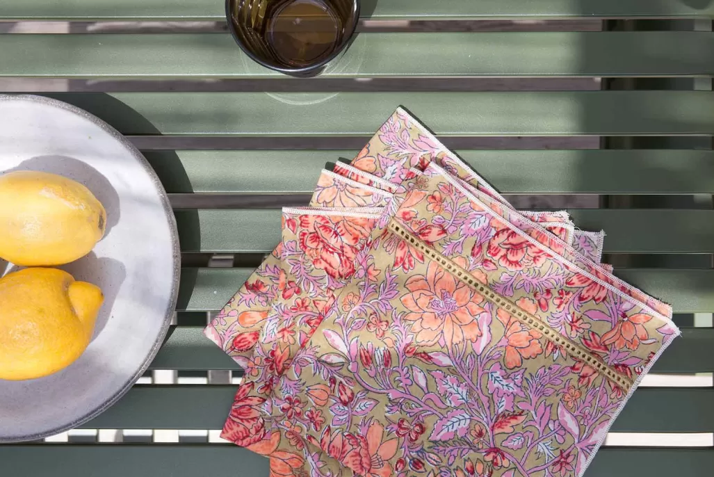 Louise Misha Serviette de table Carlotta - Lot de 4 Khaki Multi Flowers Flash Sale