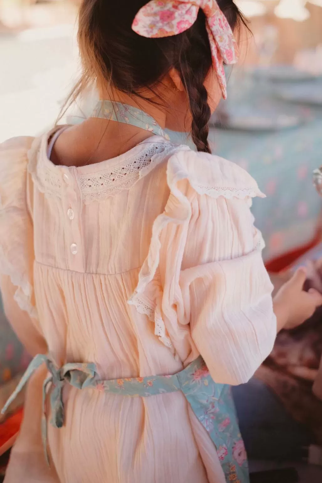 Louise Misha Tablier Enfant Eve Blue Rosa Damascena New